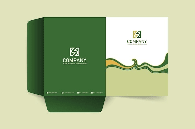 Green and white corporate files and folders